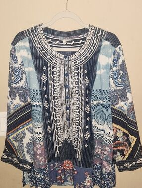 John Mark Women's Boho Embroidered Patchwork Tunic Blouse Size XL